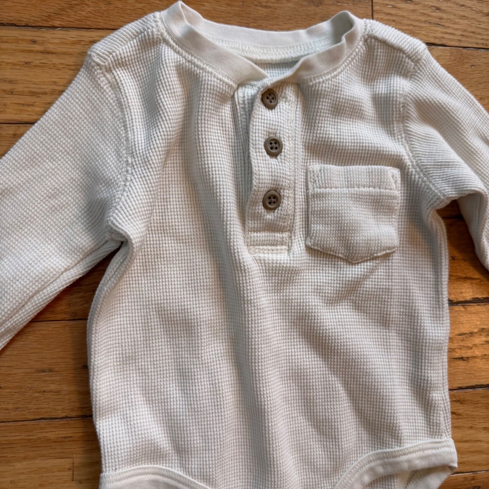 Planet Cotton Cream Waffle Knit Henley Bodysuit Long Sleeve 18M